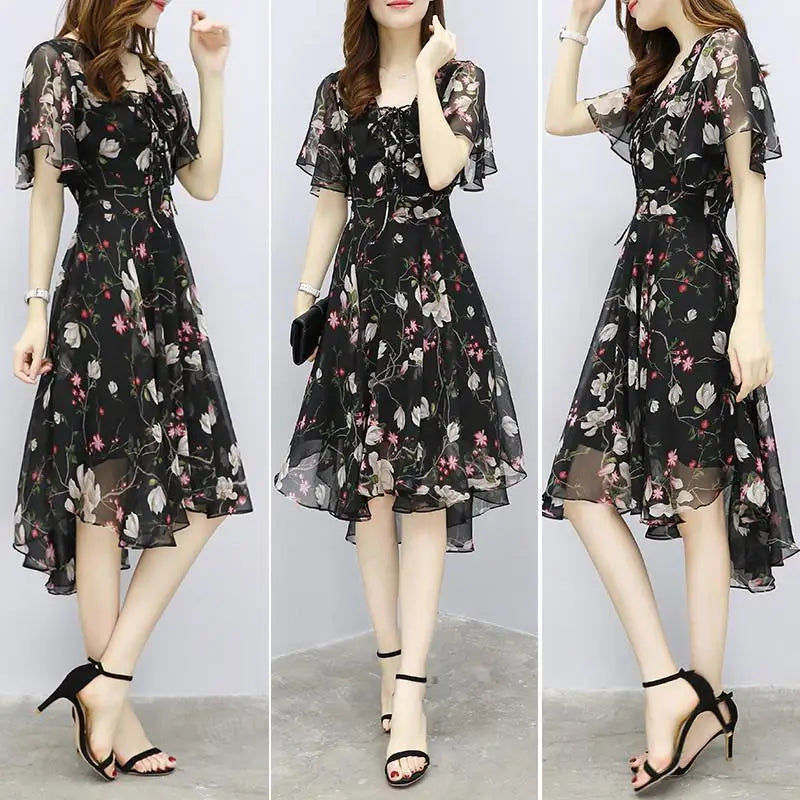 Women's Floral Chiffon V-Neck Summer Dress