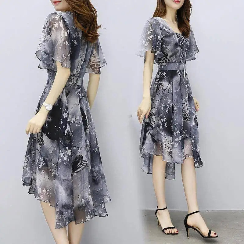 Women's Floral Chiffon V-Neck Summer Dress