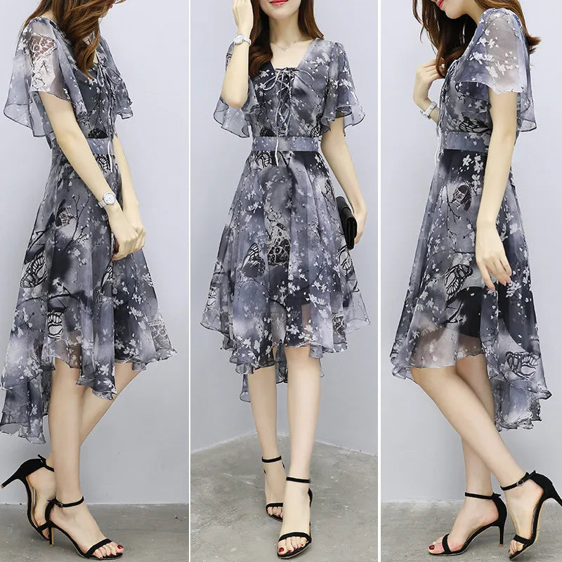 Women's Floral Chiffon V-Neck Summer Dress