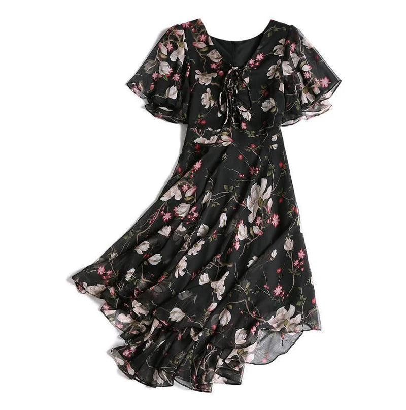 Women's Floral Chiffon V-Neck Summer Dress