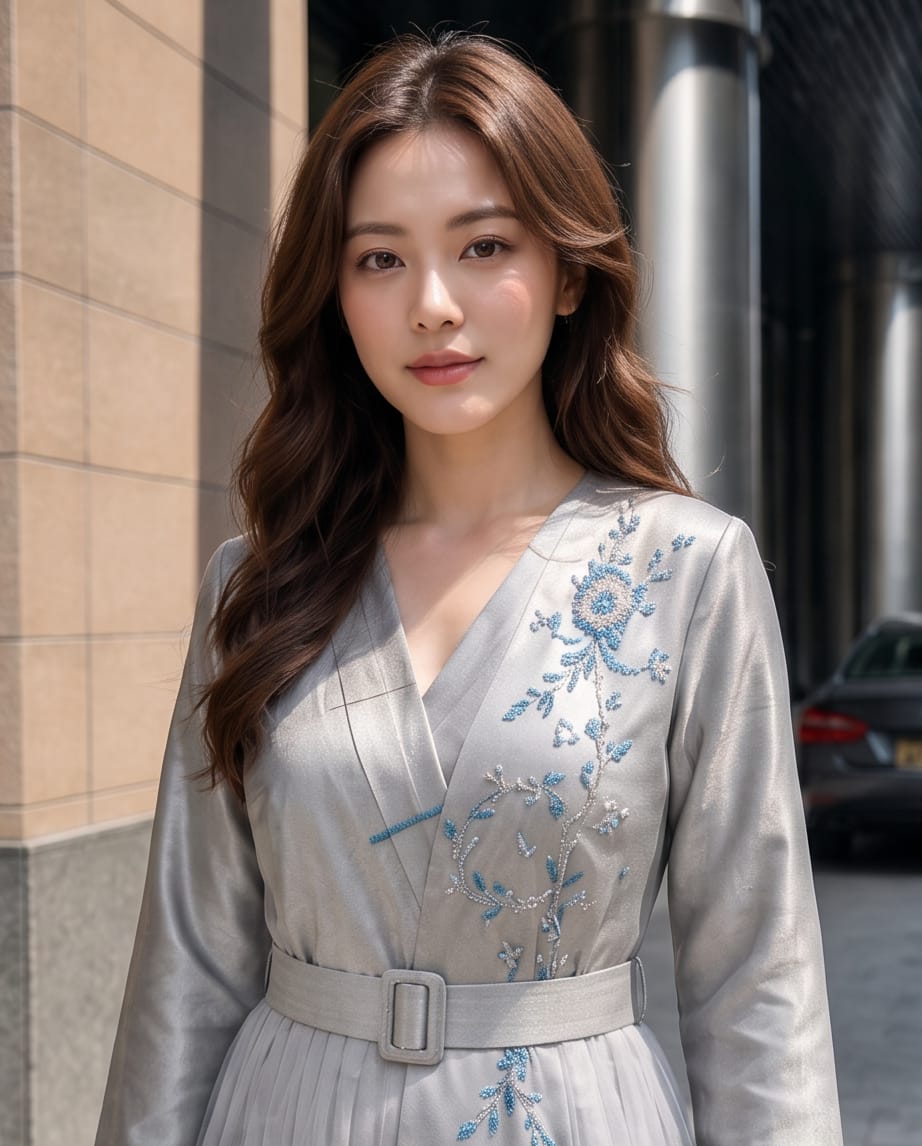 Luxury Belted silver wrap-style dress